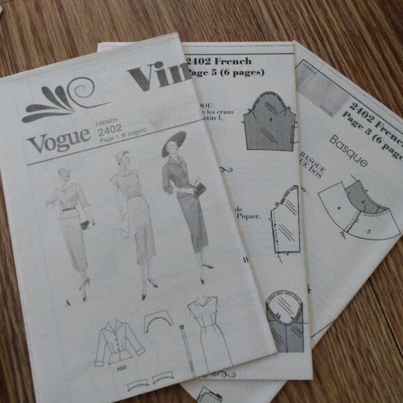 Vogue 2402 Sewing Pattern Dress & Jacket FRENCH ENGLISH UNCUT Size 6 8 10 - Picture 12 of 15